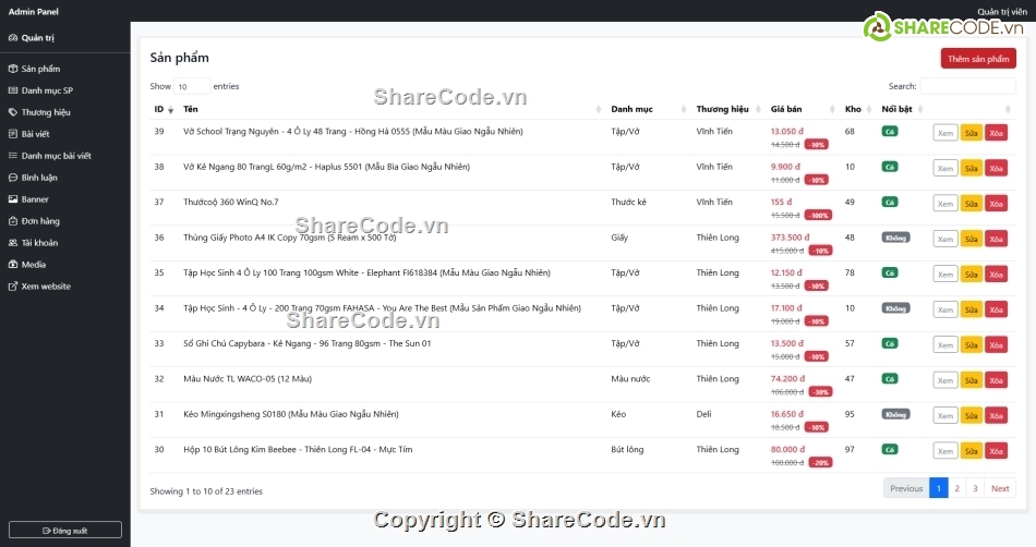 văn phòng phẩm,laravel,web thương mại điện tử,tm